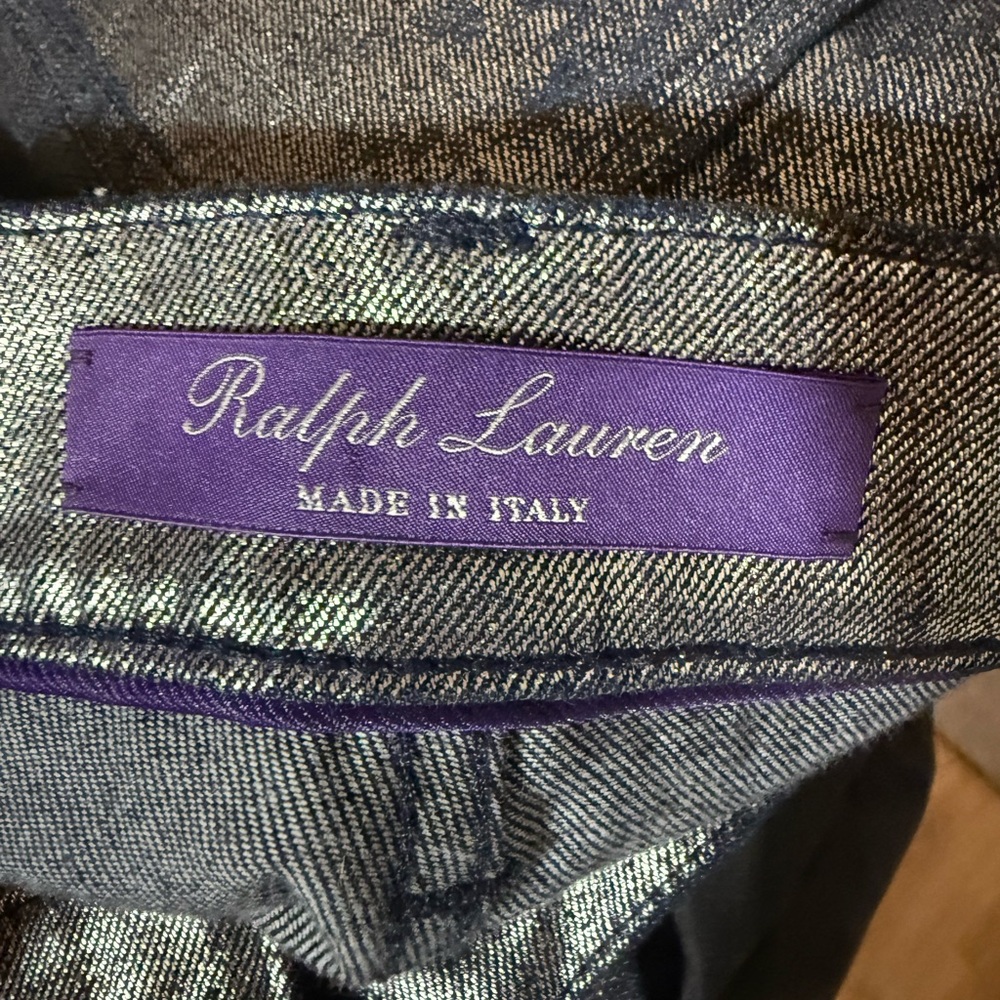Ralph Lauren Purple Label Silver Metallic Coated Boot Cut Mid-Rise Jeans Size 26 - Picture 9 of 12